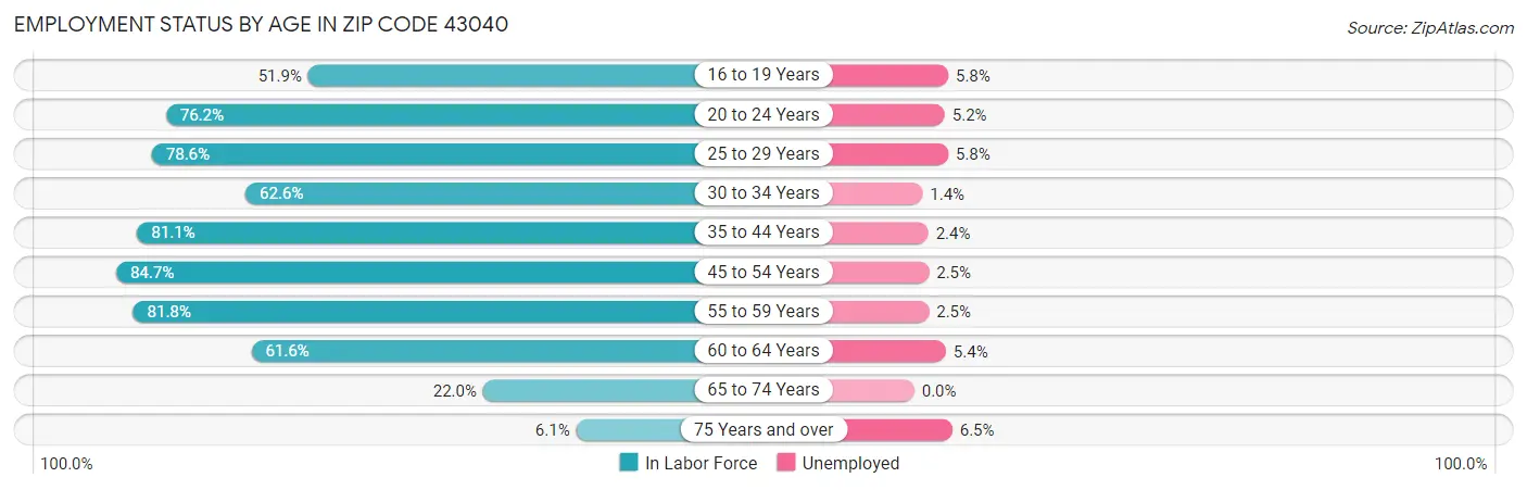 Employment Status by Age in Zip Code 43040