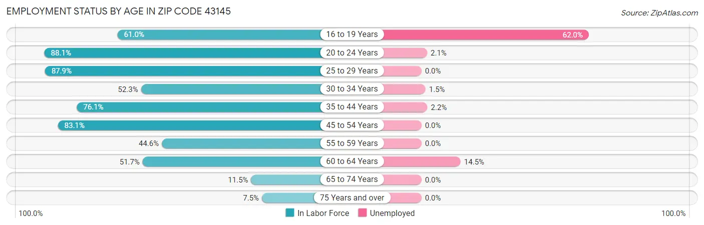 Employment Status by Age in Zip Code 43145