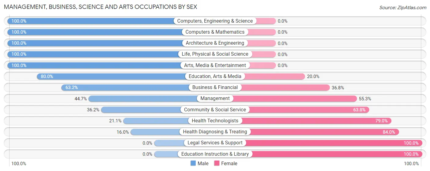 Management, Business, Science and Arts Occupations by Sex in Zip Code 43145