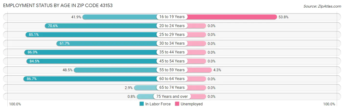 Employment Status by Age in Zip Code 43153