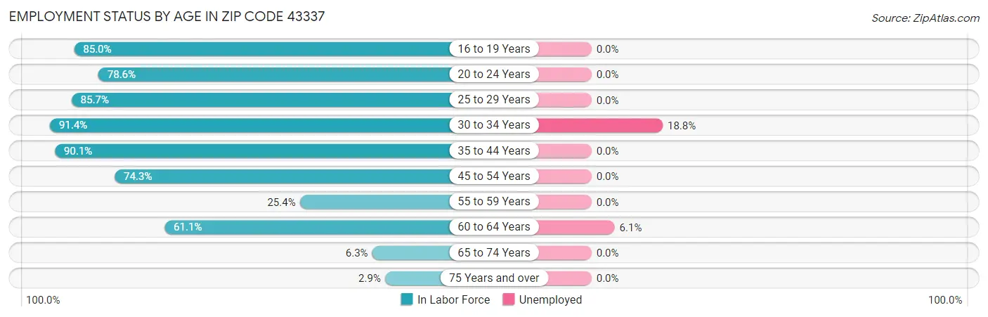 Employment Status by Age in Zip Code 43337