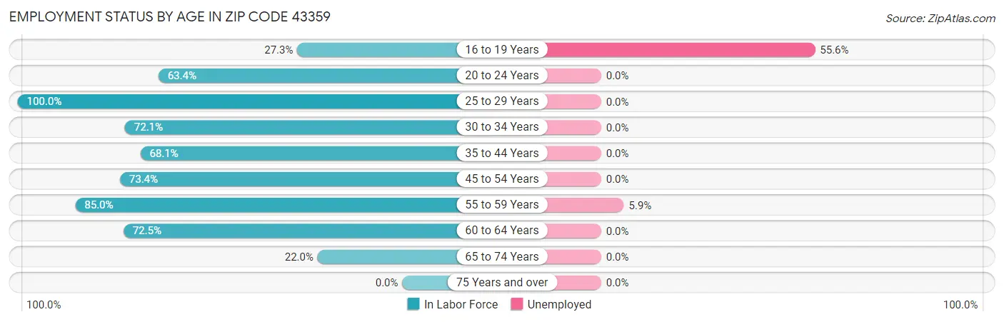 Employment Status by Age in Zip Code 43359