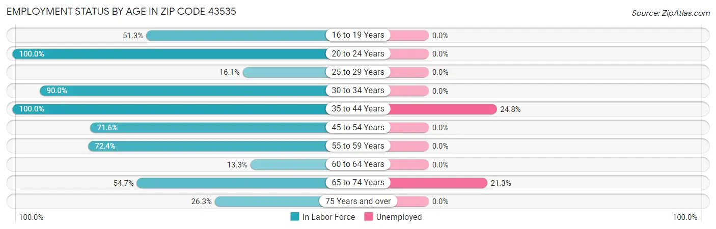 Employment Status by Age in Zip Code 43535