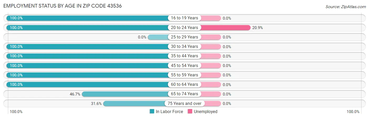 Employment Status by Age in Zip Code 43536