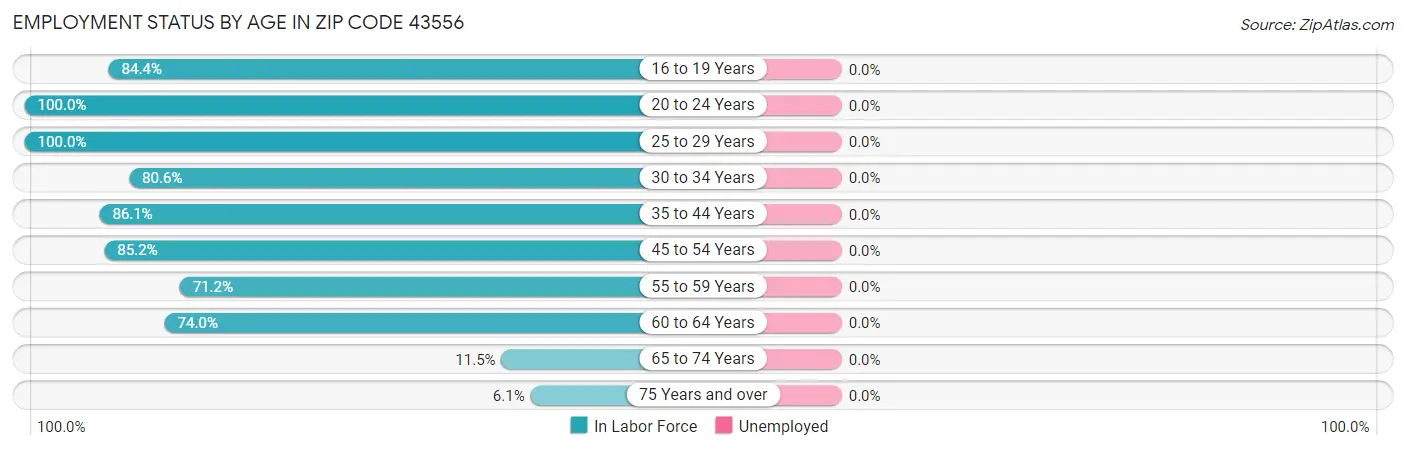 Employment Status by Age in Zip Code 43556