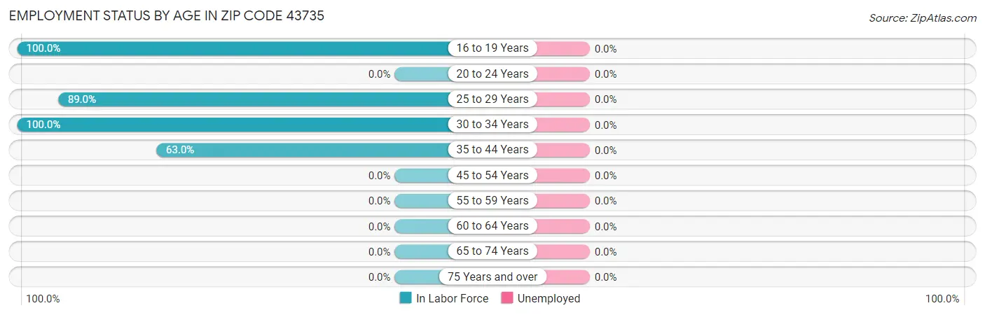 Employment Status by Age in Zip Code 43735