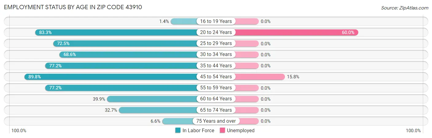 Employment Status by Age in Zip Code 43910