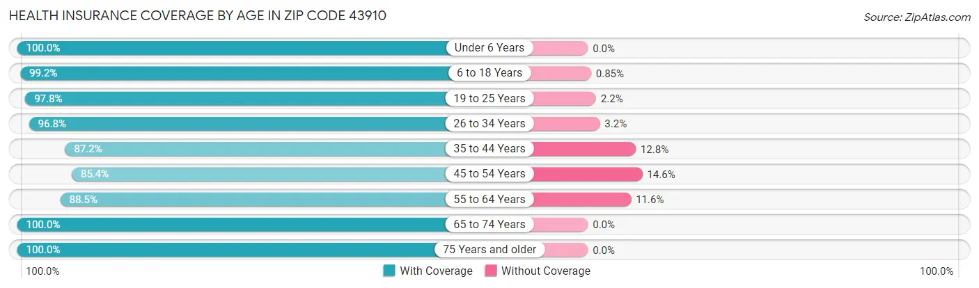 Health Insurance Coverage by Age in Zip Code 43910