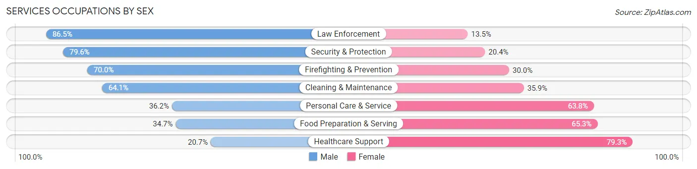 Services Occupations by Sex in Zip Code 43952