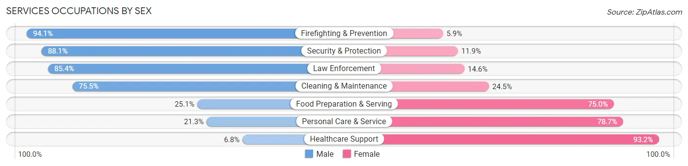 Services Occupations by Sex in Zip Code 44001