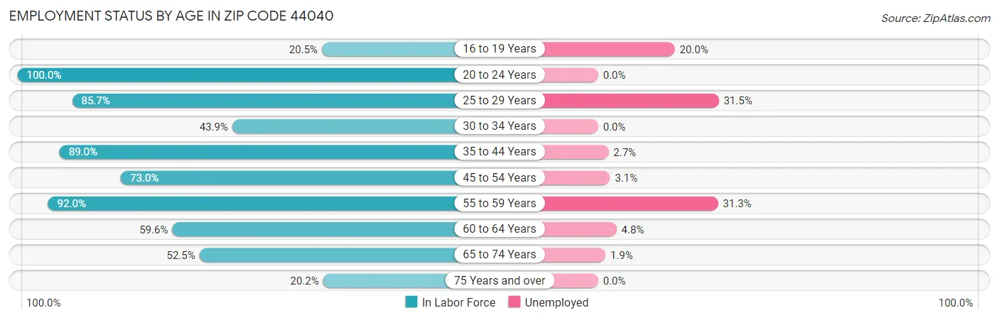 Employment Status by Age in Zip Code 44040