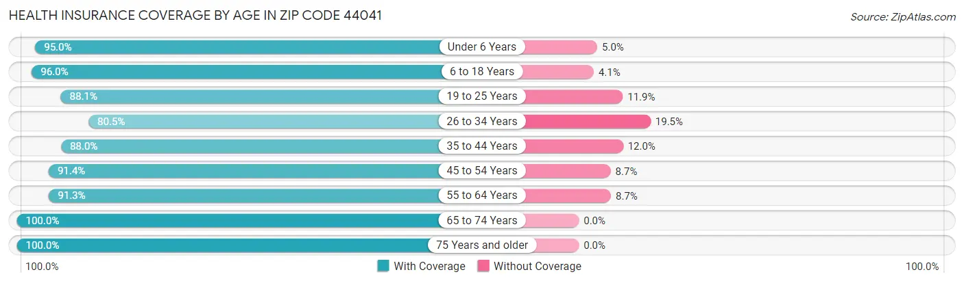 Health Insurance Coverage by Age in Zip Code 44041