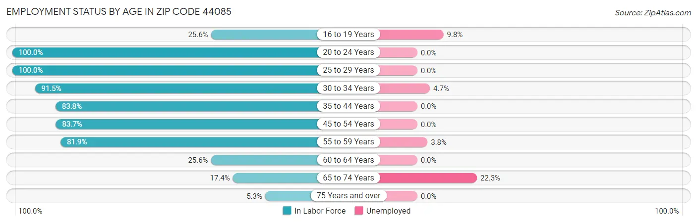 Employment Status by Age in Zip Code 44085