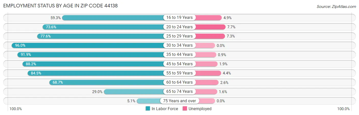 Employment Status by Age in Zip Code 44138