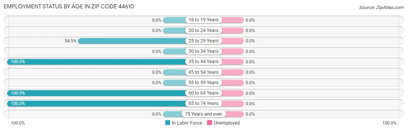 Employment Status by Age in Zip Code 44610