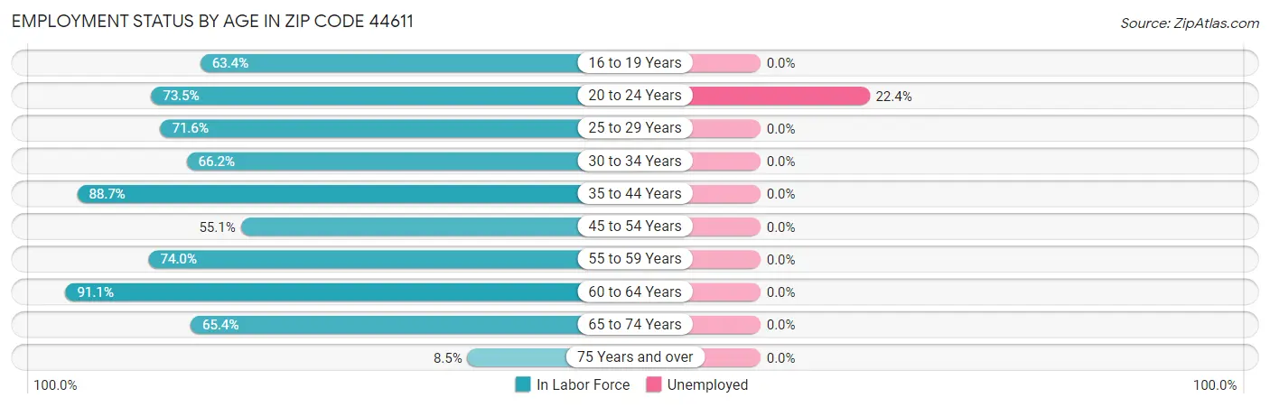Employment Status by Age in Zip Code 44611