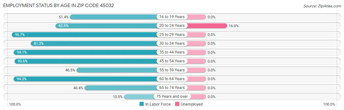 Employment Status by Age in Zip Code 45032