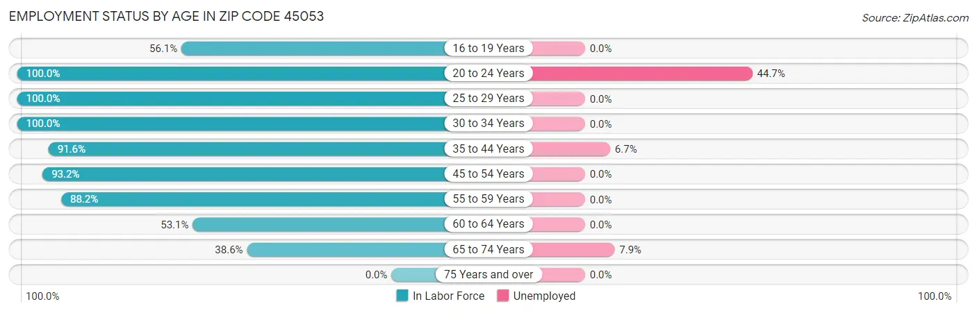 Employment Status by Age in Zip Code 45053