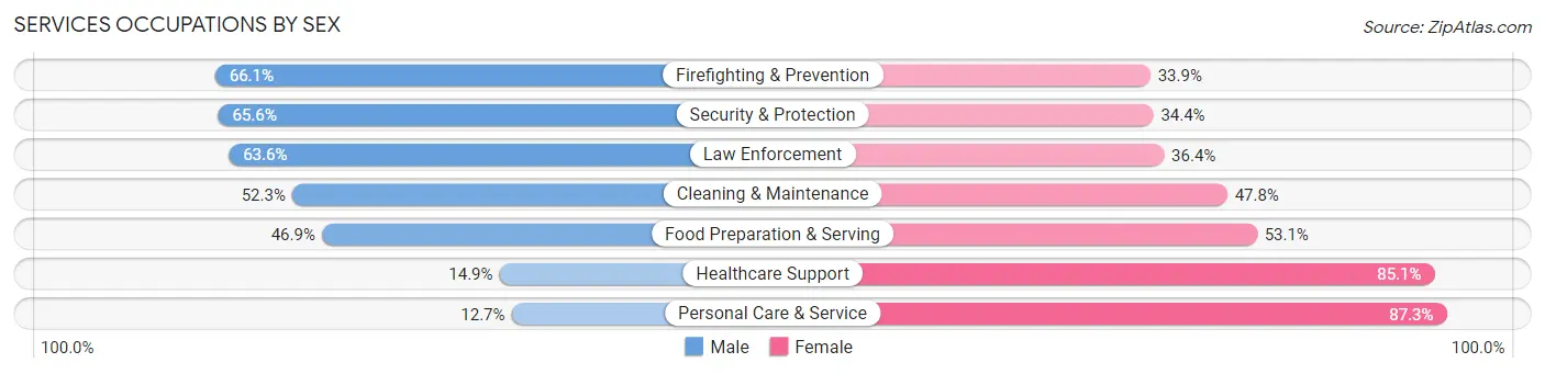 Services Occupations by Sex in Zip Code 45150