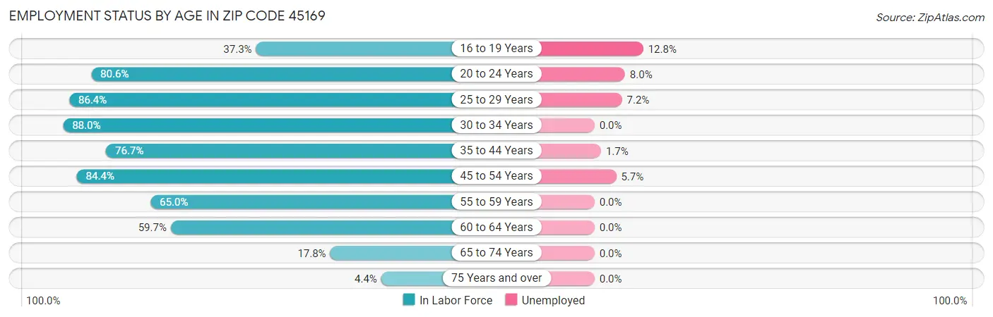 Employment Status by Age in Zip Code 45169
