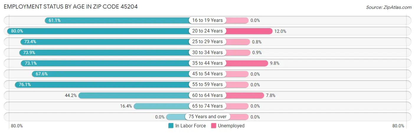 Employment Status by Age in Zip Code 45204