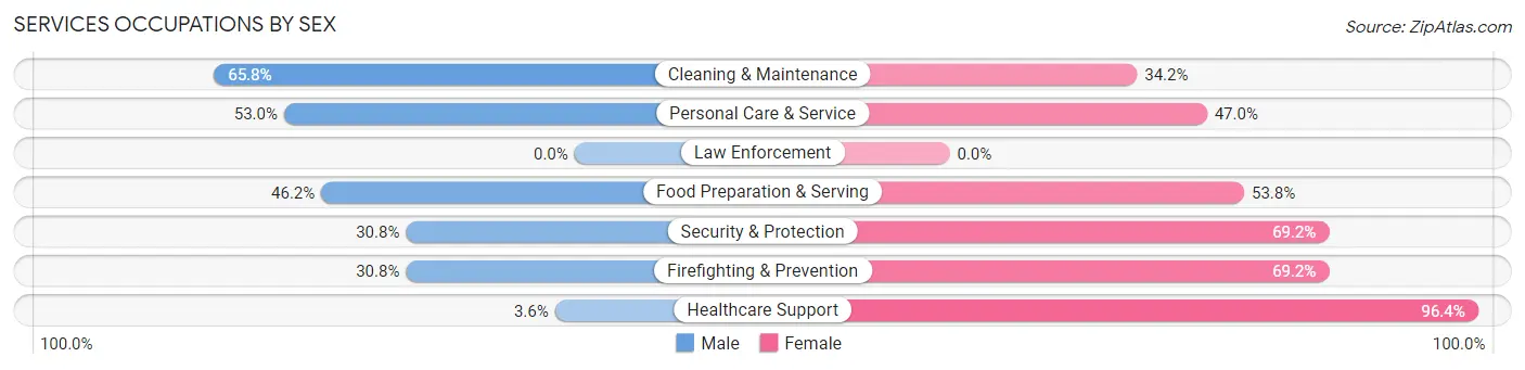 Services Occupations by Sex in Zip Code 45207