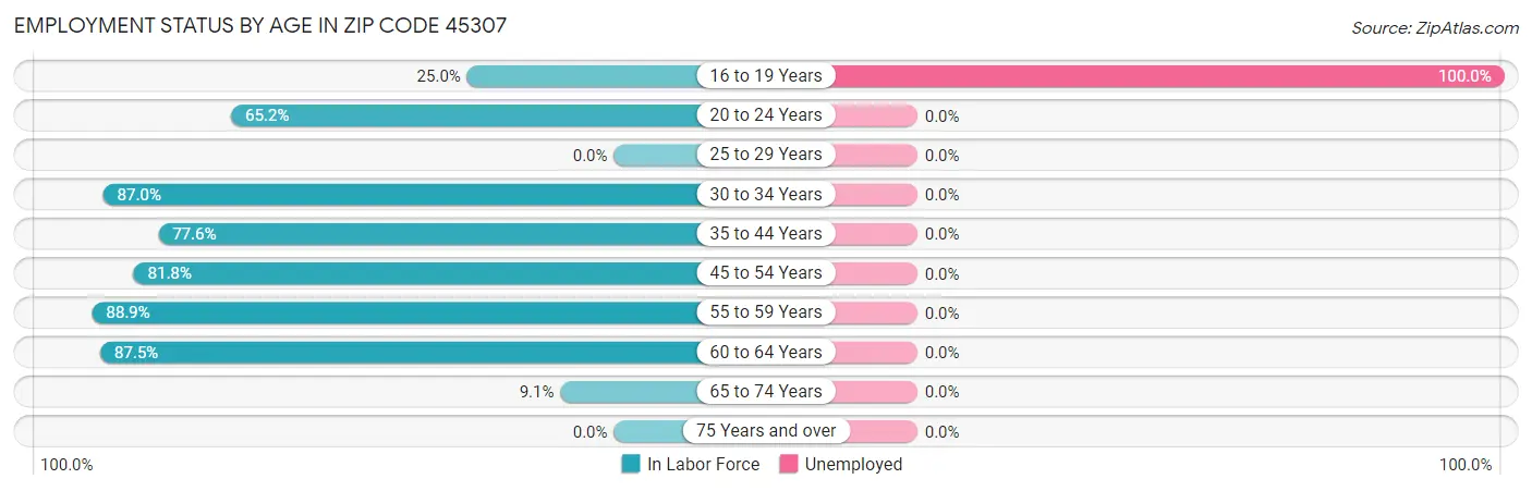 Employment Status by Age in Zip Code 45307