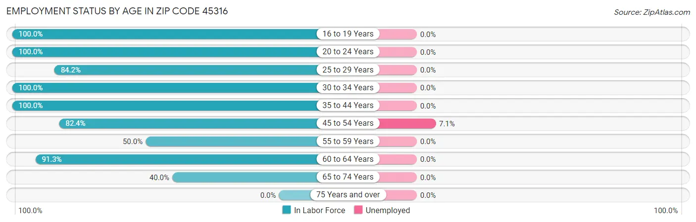 Employment Status by Age in Zip Code 45316