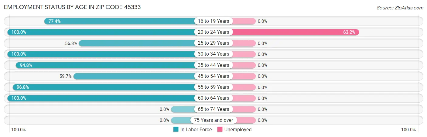 Employment Status by Age in Zip Code 45333