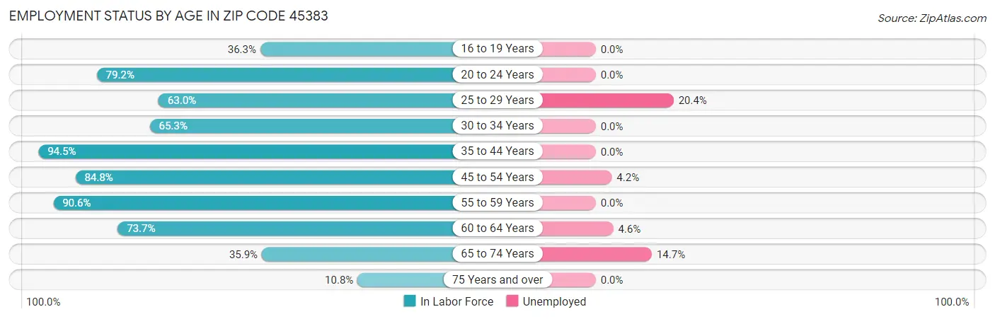 Employment Status by Age in Zip Code 45383