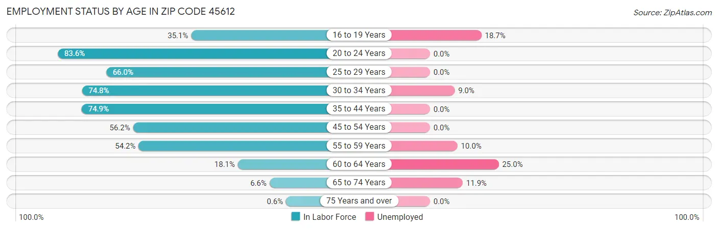 Employment Status by Age in Zip Code 45612