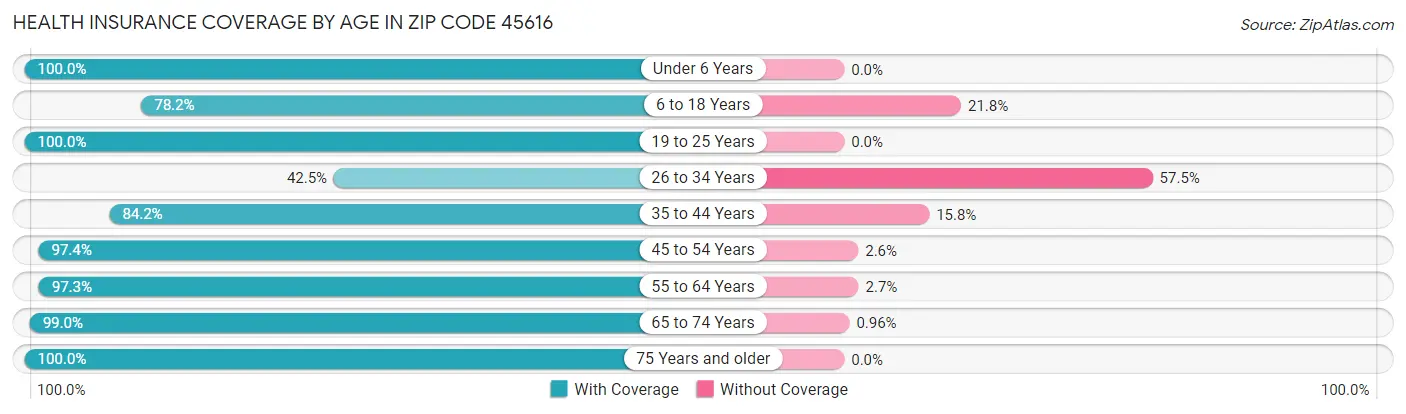 Health Insurance Coverage by Age in Zip Code 45616