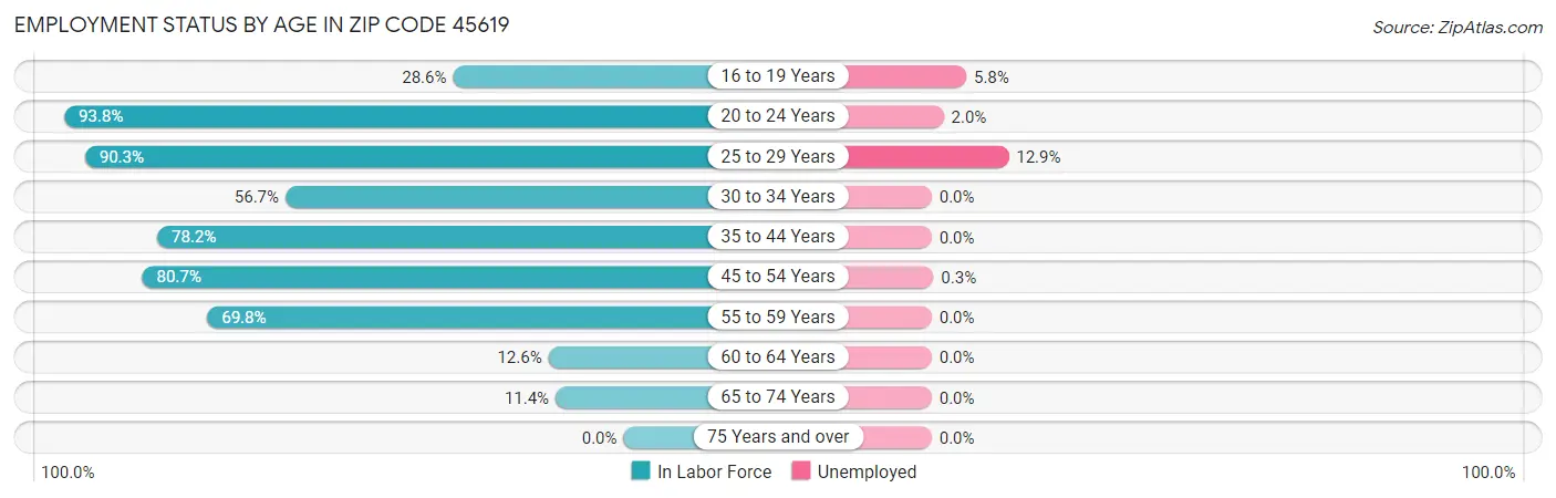 Employment Status by Age in Zip Code 45619