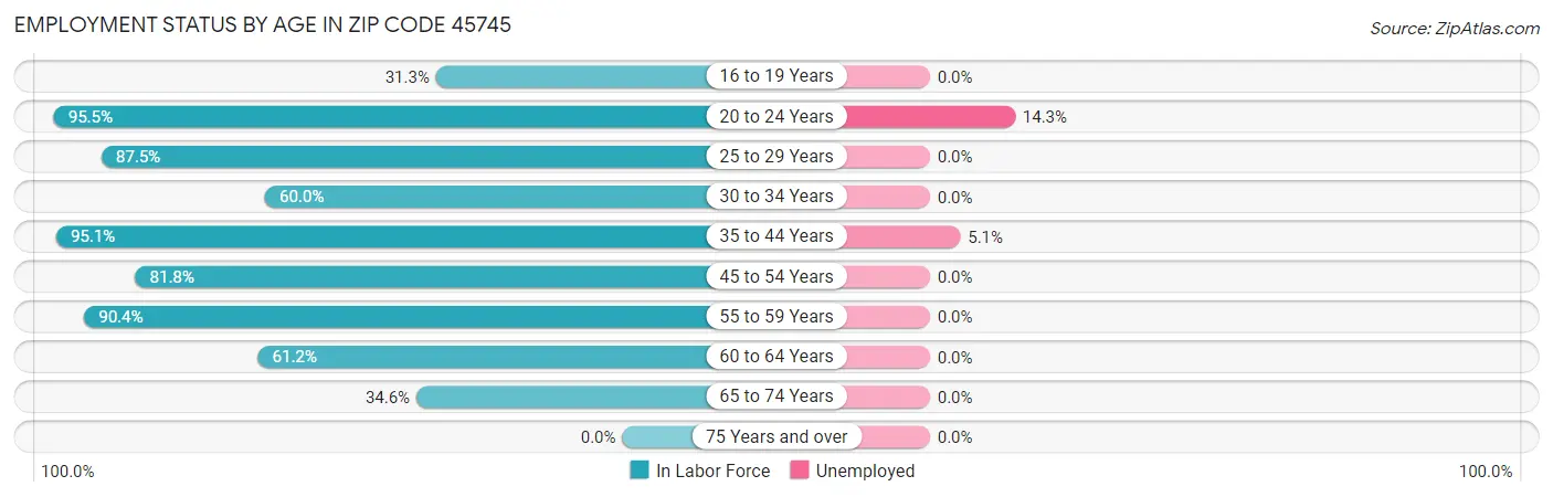 Employment Status by Age in Zip Code 45745