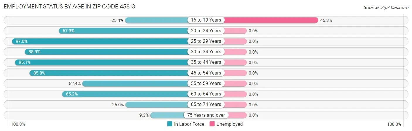 Employment Status by Age in Zip Code 45813