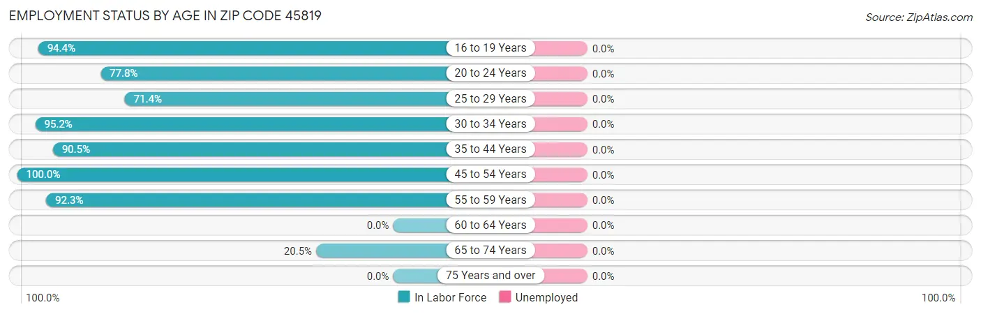 Employment Status by Age in Zip Code 45819