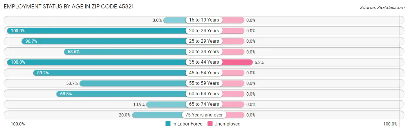 Employment Status by Age in Zip Code 45821