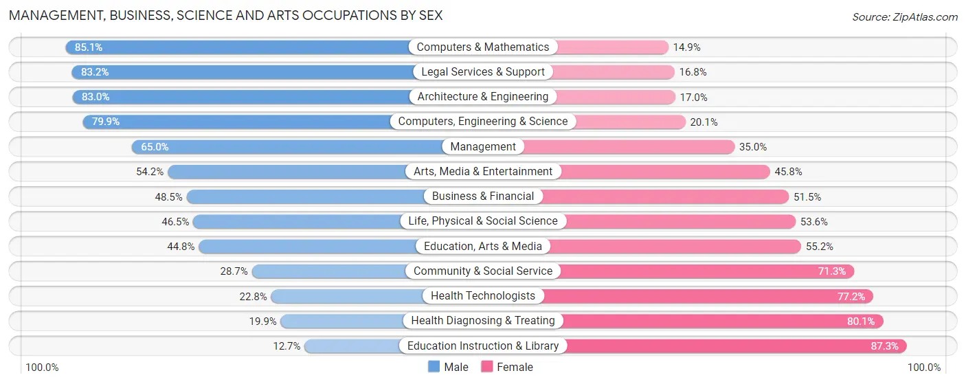 Management, Business, Science and Arts Occupations by Sex in Zip Code 46060