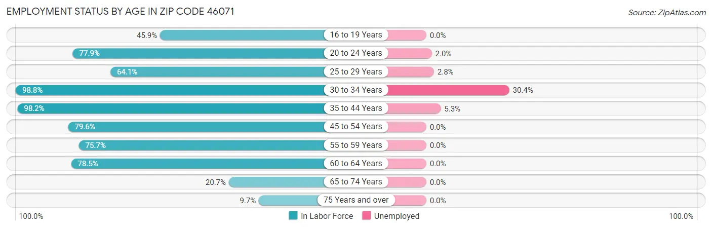 Employment Status by Age in Zip Code 46071
