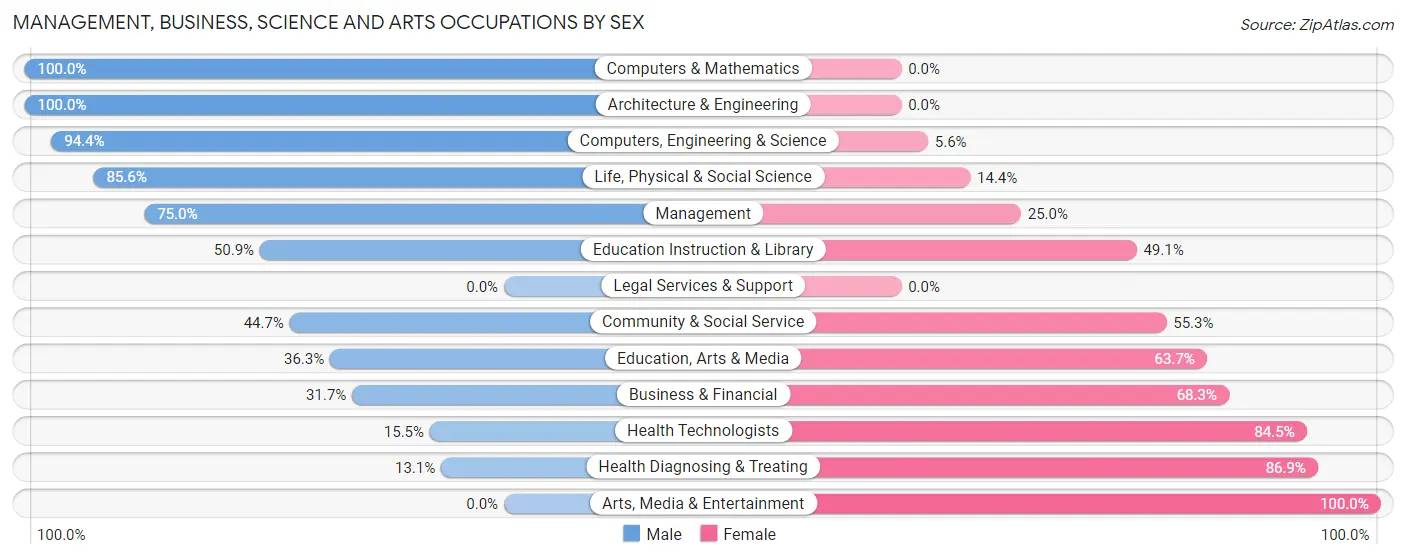 Management, Business, Science and Arts Occupations by Sex in Zip Code 46106