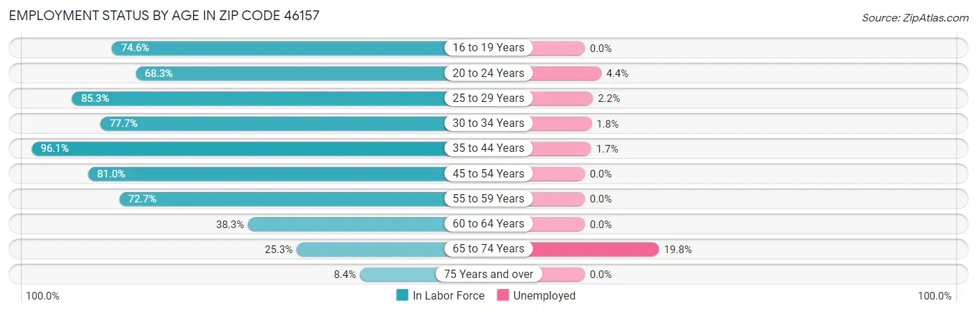 Employment Status by Age in Zip Code 46157