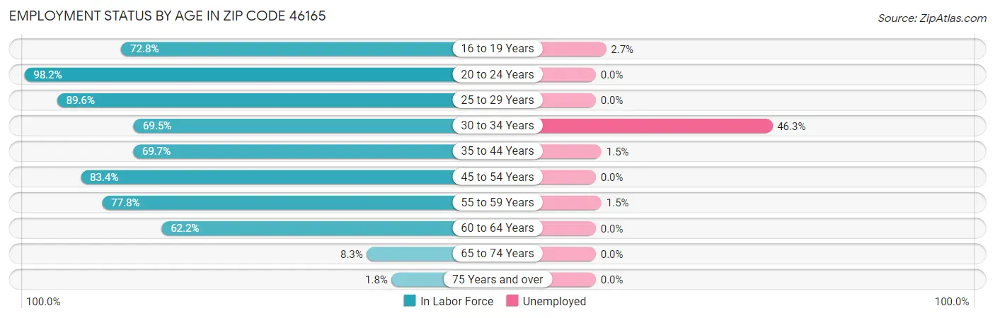 Employment Status by Age in Zip Code 46165