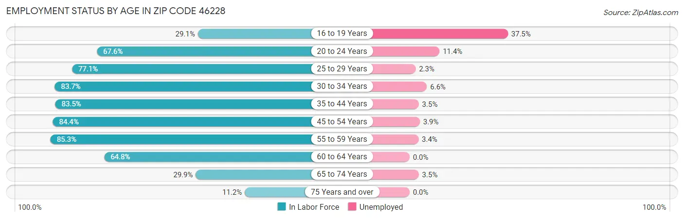 Employment Status by Age in Zip Code 46228