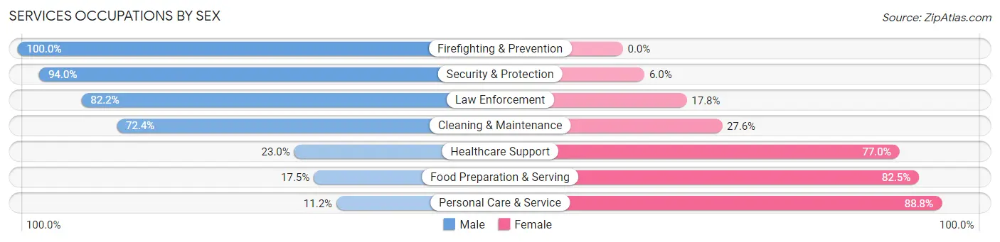 Services Occupations by Sex in Zip Code 46256