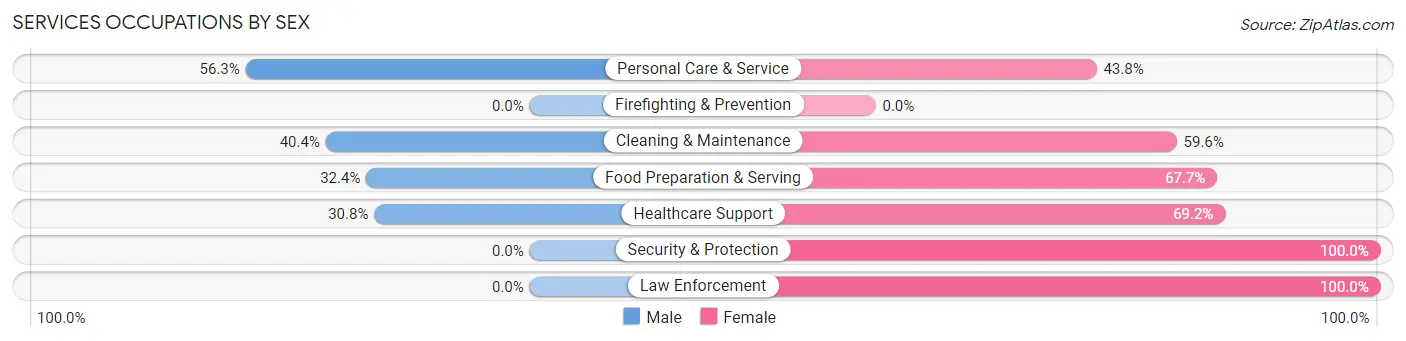 Services Occupations by Sex in Zip Code 46738