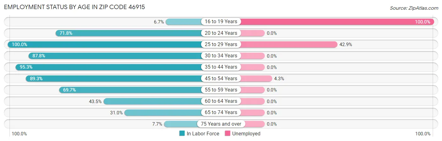 Employment Status by Age in Zip Code 46915
