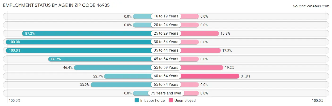Employment Status by Age in Zip Code 46985