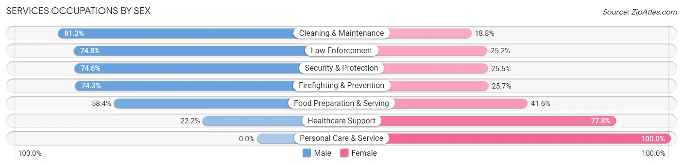 Services Occupations by Sex in Zip Code 47203