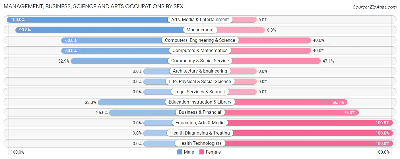 Management, Business, Science and Arts Occupations by Sex in Zip Code 47335