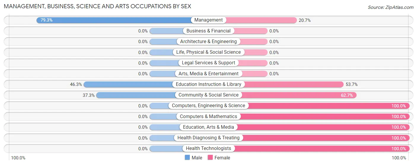 Management, Business, Science and Arts Occupations by Sex in Zip Code 47861
